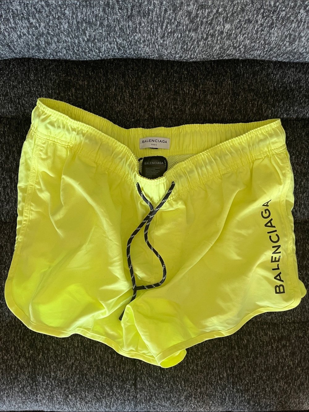 BALENCIAGA Logo Neon Yellow Swim Trunks